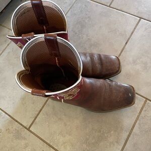 Twisted X Brown Leather Cowboy Boots with Pink & Green Stitching